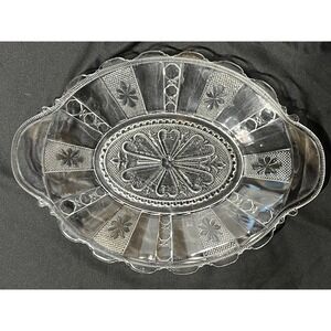 Glass Serving bowl/Tray. Scalloped edge design. Great floral print.